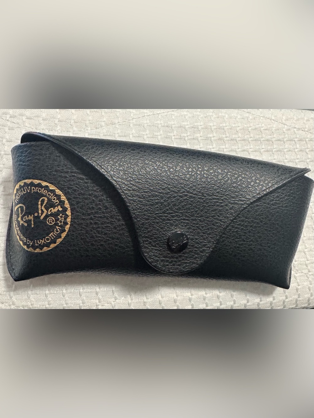 Ray-Ban Black Textured Leather Sunglasses Case with Gold Logo